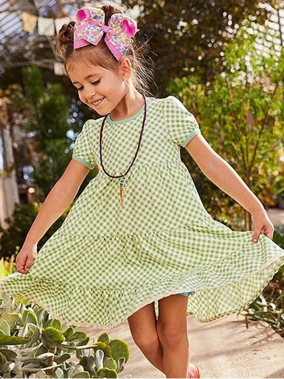Matilda Jane Green Gingham Tiered Twirl Dress Girls Size 6